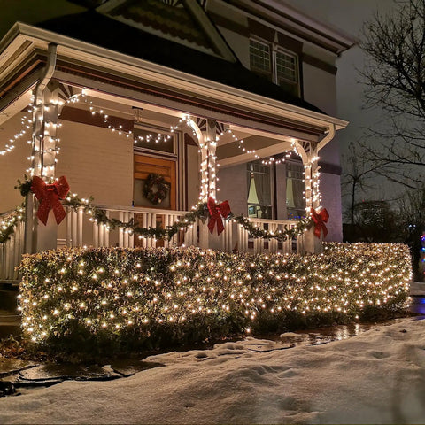 Outdoor Fairy Net Lights 270 LED Chandelier for Gazebo and Pergola adorning porch and bushes, warm glow, Christmas decor