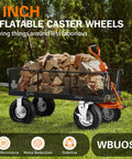 Heavy Duty Pneumatic Caster Wheels 8 Inch 4 Pack With 2 Swivel Brakes And 2 Rigid Rollers For Workbenches Tool Chests And Industrial Carts Zero Drag Rolling Built Like A Tank on a cart with logs.