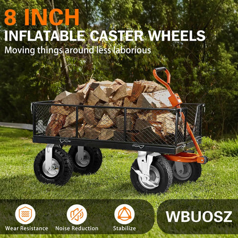 Heavy Duty Pneumatic Caster Wheels 8 Inch 4 Pack With 2 Swivel Brakes And 2 Rigid Rollers For Workbenches Tool Chests And Industrial Carts Zero Drag Rolling Built Like A Tank on a cart with logs.