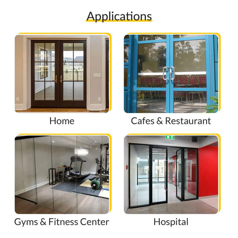 Aluminum Pull Handle 10 Inch Length in various settings: home, cafe, gym, and hospital, showcasing versatility in use.
