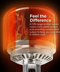 Close-up of 46,000 BTU Portable Outdoor Propane Patio Heater emitter screen with orange glow, showcasing heat output efficiency.