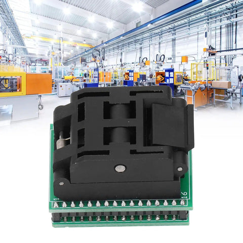 QFP32 To DIP32 Programming Socket For 2.54mm Pitch PCB in industrial setting, shows socket design and pin interface