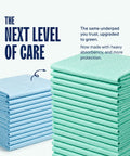 Extra Large Disposable Bed Pads 30 By 36 Inches 50 Pack Super Absorbent Incontinence Underpads stacked with soft top layer.