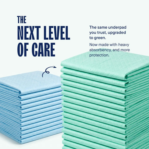 Extra Large Disposable Bed Pads 30 By 36 Inches 50 Pack Super Absorbent Incontinence Underpads stacked with soft top layer.