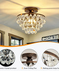 Crystal Chandelier Semi Flush Mount Ceiling Light in Oil Rubbed Bronze with glass crystals in a rustic room setting
