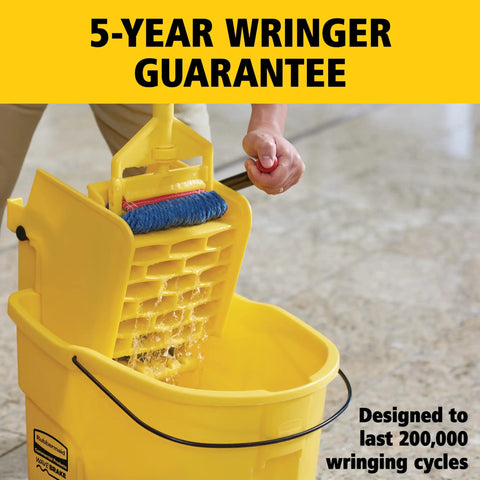 WaveBrake 35 Qt Side Press Mop Bucket And Wringer On Wheels Yellow For Pro Grade Industrial Floor Cleaning Heavy Duty Mopping System That Cuts Splashing By Up To 80 Percent Keeps Water In And Boosts Safety And Productivity