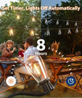 33 Feet Solar String Lights Outdoor With Remote, Waterproof Shatterproof Patio Lights at a garden dinner setting.