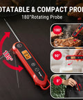 1 Second Instant Read Digital Meat Thermometer With Plus Or Minus 0.9 Fahrenheit Accuracy Waterproof Backlit Kitchen Probe showing 180-degree rotation angle