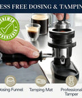 La Specialista Arte Espresso Machine Conical Burr Grinder Eight Grind Settings Smart Manual Tamping with dosing funnel and tamper.