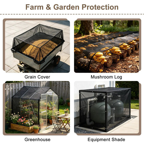 Open Weave Shade Cloth Mesh Tarp With Grommets 6x8 ft used for grain cover, mushroom log, greenhouse, and equipment shade