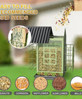 Heavy Duty Outdoor Bird Feeder With Double Suet Cage Hanging Metal Construction Weatherproof Finish Large Capacity Easy Clean And Refill Built To Attract Wild Birds And Withstand The Elements, filled with recommended seeds.