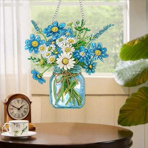 Bouquet Vase Sun Catcher Window Hanging DIY Double Sided Flowers Diamond Painting Pendant Kit With Acrylic Diamonds Art Ornament