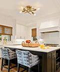Modern Golden Metal Semi Flush Mount Ceiling Light Fixture Four Light Sputnik Style Chandelier in kitchen