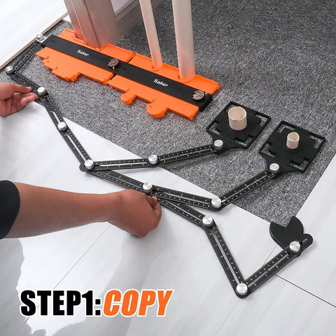 Contour Gauge Tool Must Have Pro Grade Adjustable Lock Copy Irregular Shapes Duplicator in use on carpet and tile