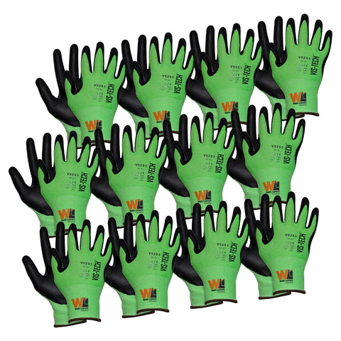 Industrial Cut Resistant Gloves With Microfoam Nitrile Palm ANSI A6 18G Ultra Light Liner Touchscreen Compatible Hi Vis Neon Green X Large 12 Pair Pack For Wet Dry And Oily Grips On Heavy Duty Jobs