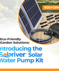 Large Solar Water Pump Kit Moves 900 GPH With Dual 35 Watt Sun Powered Panels For Plug Free Submersible Flow includes solar panels and pump.