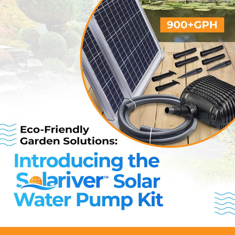 Large Solar Water Pump Kit Moves 900 GPH With Dual 35 Watt Sun Powered Panels For Plug Free Submersible Flow includes solar panels and pump.
