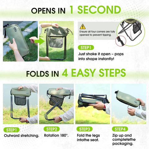 Ultra Lightweight Foldable Stool With 3 Side Pockets And Shoulder Strap Beefy Heavy Duty Camping Chair folding steps.