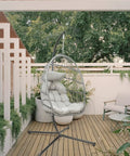 Outdoor Hanging Egg Chair With Stand For Patio And Garden Cozy Weatherproof Wicker Hammock Chair With Plush Cushion And Durable Steel Frame