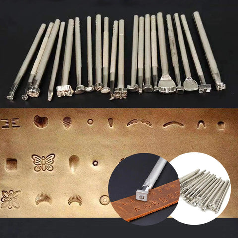 65 Piece Leather Craft Tools Kit with Stamping Punches, Dotting Tools, and Pattern Alphabet Set.