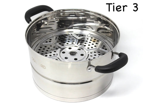 Premium 3 Tier Stainless Steel Steamer Set With Stay Cool Handles 30 cm Converts To 4 Levels Or Single Pot Includes 2 Interchangeable Trays For Healthy Easy Cooking And Flexible Meal Prep