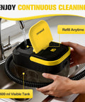 Get Your Home Sparkling With This Powerful Handheld Steam Cleaner, 1600 ml visible tank filling at sink for continuous cleaning.