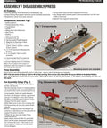 Pen Press XL For Assembly And Disassembly, detailed diagram with components and setup for DIY pen making, adjustable sled visible