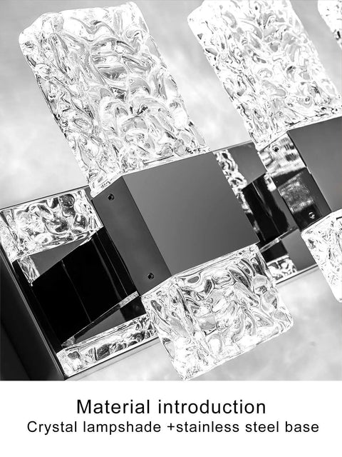 Gold Wall Sconce Set Of Two LED Bathroom Vanity Lights With Bubble Crystal, close-up of faceted glass and stainless steel base