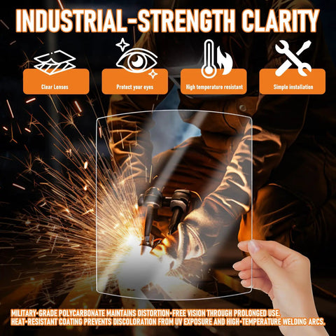 Easy Fit Front Cover Lens Replacement For MP-10 And Digital Elite Welding Helmets shown in use with industrial-strength clarity