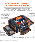Arsenal 5216 First Responder Medical Trauma Jump Bag open showing dividers, mesh pockets, and zippered pockets with supplies