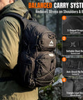 Man wearing 25L Hydration Backpack for Hiking, Biking and Travel, showcasing straps and balanced carry system