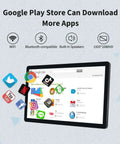 Slick 27 Inch Android 11 Touchscreen Monitor displaying Google Play Store apps, with icons for social media and video apps.