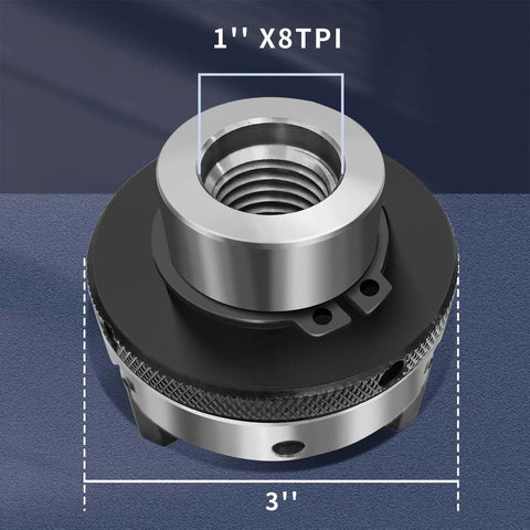 Three Inch Wood Lathe Chuck Set With Self Centering Three Jaws For Precise Turning Pro Grade Grip 1 By 8 TPI Thread top view