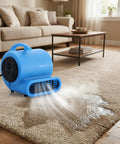 Industrial Air Mover Fan For Water Damage Restoration And Carpet Drying, 1/2 HP, 2800 CFM, drying wet carpet in living room