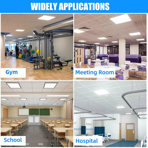 4 Pack 2x2 Ft LED Flat Panel Ceiling Light Fixture 45W 5800 Lumens 5000K White Dimmable 0-10V in office, gym, school, hospital