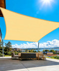 Sun Shade Sail 14 Ft By 14 Ft Sand Color With Curved Edges Commercial Grade 185GSM HDPE Blocks 95 Percent UV Rays over patio