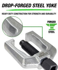 1 1/16 Inch Tie Rod End And Pitman Arm Puller Built Tough Drop Forged Removal Tool For Cars And Light Trucks, Heavy Duty 2-1/16 Inch Yoke, Fast, Effort Saving Pro Grade Performance drop-forged steel yoke and screw