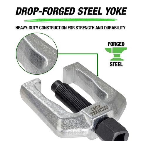1 1/16 Inch Tie Rod End And Pitman Arm Puller Built Tough Drop Forged Removal Tool For Cars And Light Trucks, Heavy Duty 2-1/16 Inch Yoke, Fast, Effort Saving Pro Grade Performance drop-forged steel yoke and screw
