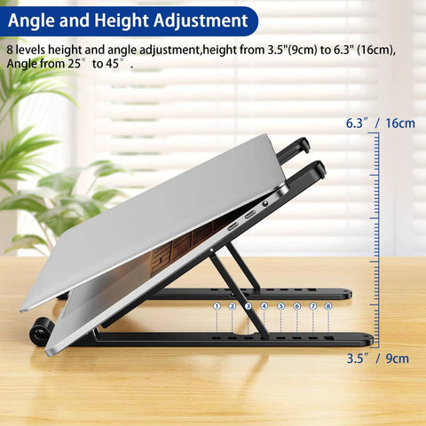 Image of Ergonomic Laptop Stand For 10 To 14 Inch Laptops Portable Riser With 8 Adjustable Angles, shown with a laptop on a desk.