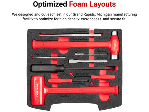 Foam layout of hand tools in 248 Piece Tool Set In A Modular Stacking Tool Cart With Six-Drawer L-BOXX Compatible Organizer