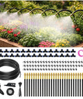 Garden setup with 100 Ft Drip Irrigation Kit With Dual Zone Misting System And 30 Copper 360 Degree Adjustable Nozzles