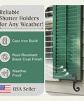 Top Shelf Cast Iron Shutter Dogs With Rust Resistant S Hook Exterior Hardware 6.5 Inch under green shutters showcasing durability.