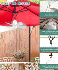 Portable Outdoor Ceiling Fan With Battery Power And Bright Led Light Silent Remote Control Canopy Breeze Maker And Extension Hook For Gazebo Patio Tent Backyard Kickback Spot hanging under a red umbrella.