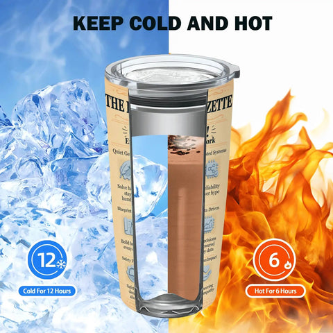 20 Oz Insulated Tumbler With Newspaper Inspired Blueprint And Circuit Design Stainless Steel Travel Mug Keeps Drinks Hot