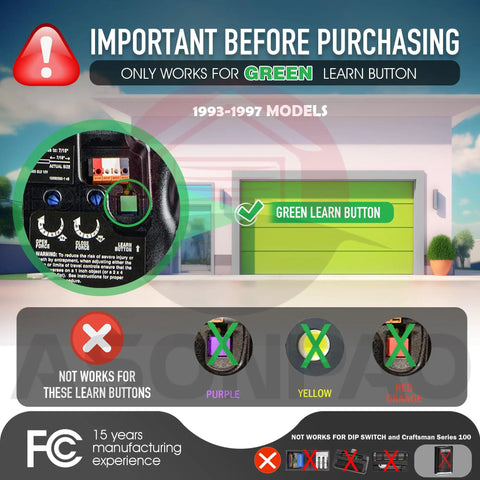 Two Pack Replacement Remote For Green Learn Button Garage Door Opener 139.53879 139.53859 For 1993 1995 And 1997 Models Controls Up To Three Doors Easy Install