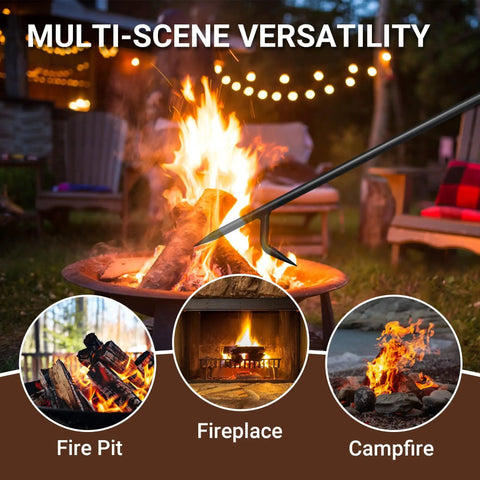 Beefy 40 Inch Heavy Duty Fire Poker With Twisted Rope Grip Solid 12mm Steel Wrought Iron Fireplace Tool in use at bonfire.