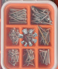 8 Piece Dowel Center Pin Set With Precision Point For Woodworking Drilling And Hole Alignment in plastic organizer box