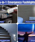 Four uses of 6 Pack 4 In 1 LED Emergency Lights For Home Power Outage, Rechargeable Plug In Flashlight Motion Sensor Night Light.