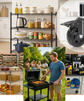 Ready To Roll 4 Inch Expanding Stem Caster Wheels Set Of 4 With Secure Locking Brakes Universal Tube Fit on kitchen shelf and BBQ cart.