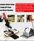DIY Fridge Magnet Maker Kit 2.5 By 2.5 Inch For Photo Magnets with square paper cutter and 100 supplies displayed on marble surface